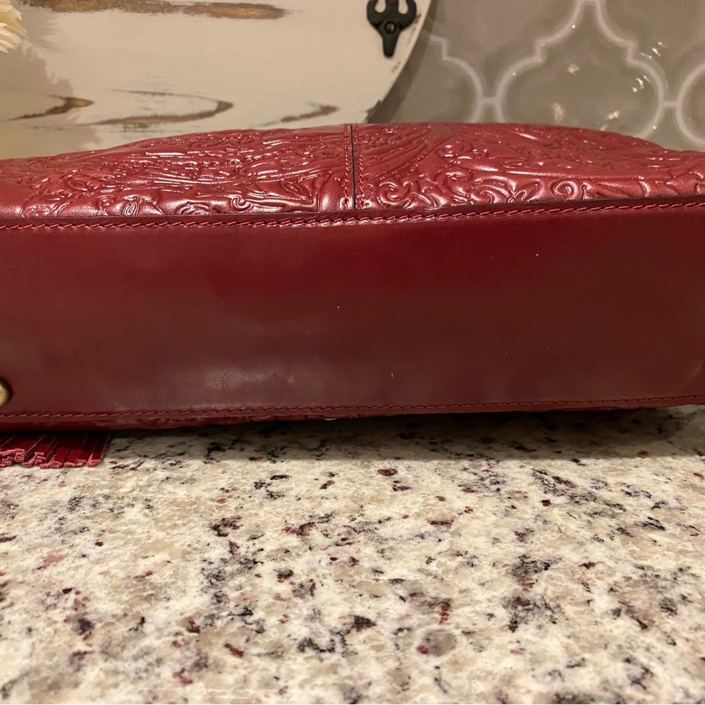 Patricia Nash Rienzo Satchel in Deep Raspberry Tooled Italian Leather - Picture 5 of 10
